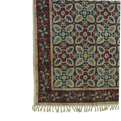 Red & Blue Chirag Kalamkari Printed Cotton Dhurrie