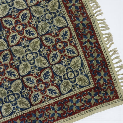 Red & Blue Chirag Kalamkari Printed Cotton Dhurrie