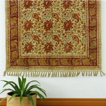 Red Lina Kalamkari Printed Cotton Dhurrie