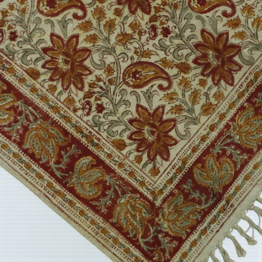 Red Lina Kalamkari Printed Cotton Dhurrie