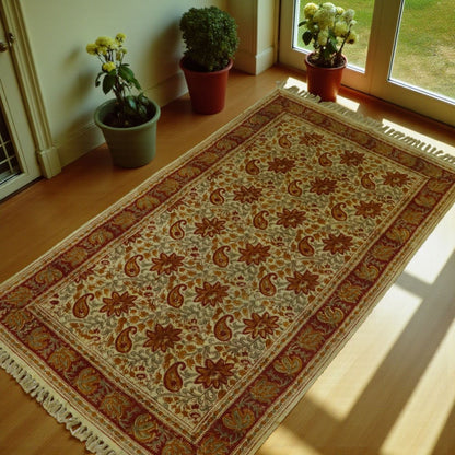 Red Lina Kalamkari Printed Cotton Dhurrie