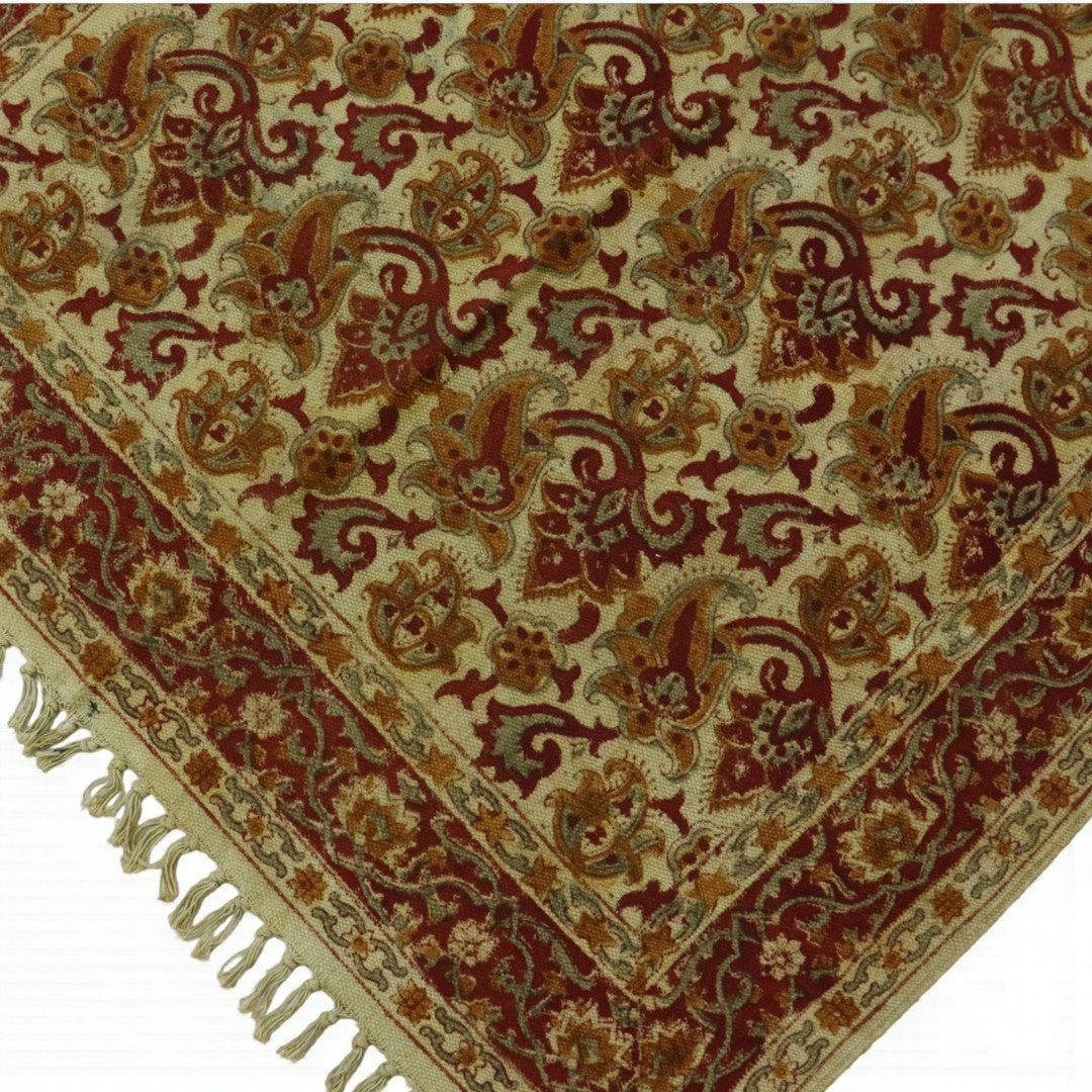 Red Vyan Kalamkari Printed Cotton Dhurrie