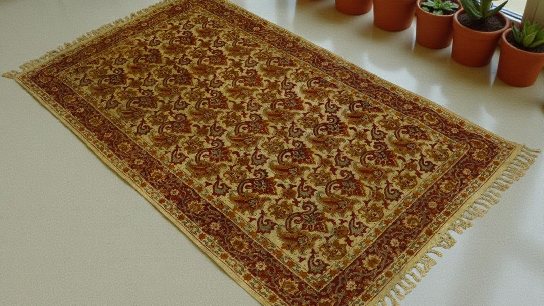 Red Vyan Kalamkari Printed Cotton Dhurrie