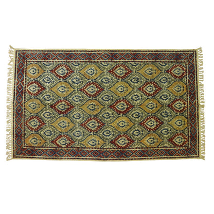 Green Red  Kamya Kalamkari Printed Cotton Dhurrie