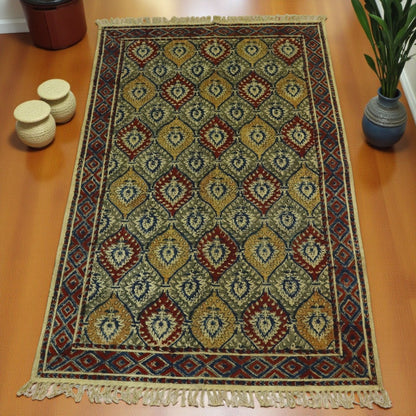 Green Red  Kamya Kalamkari Printed Cotton Dhurrie