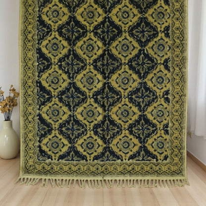 Black Aroh Kalmkari Printed Cotton Dhurrie