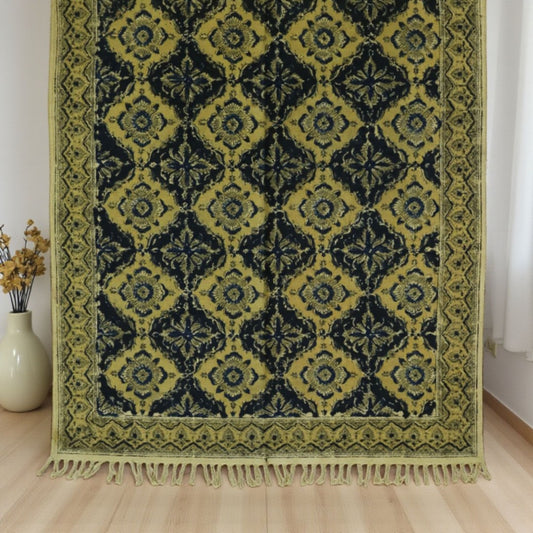 Black Aroh Kalmkari Printed Cotton Dhurrie