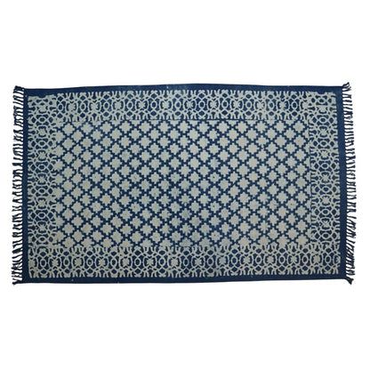 Nila Dabu Indigo Printed Cotton Dhurrie