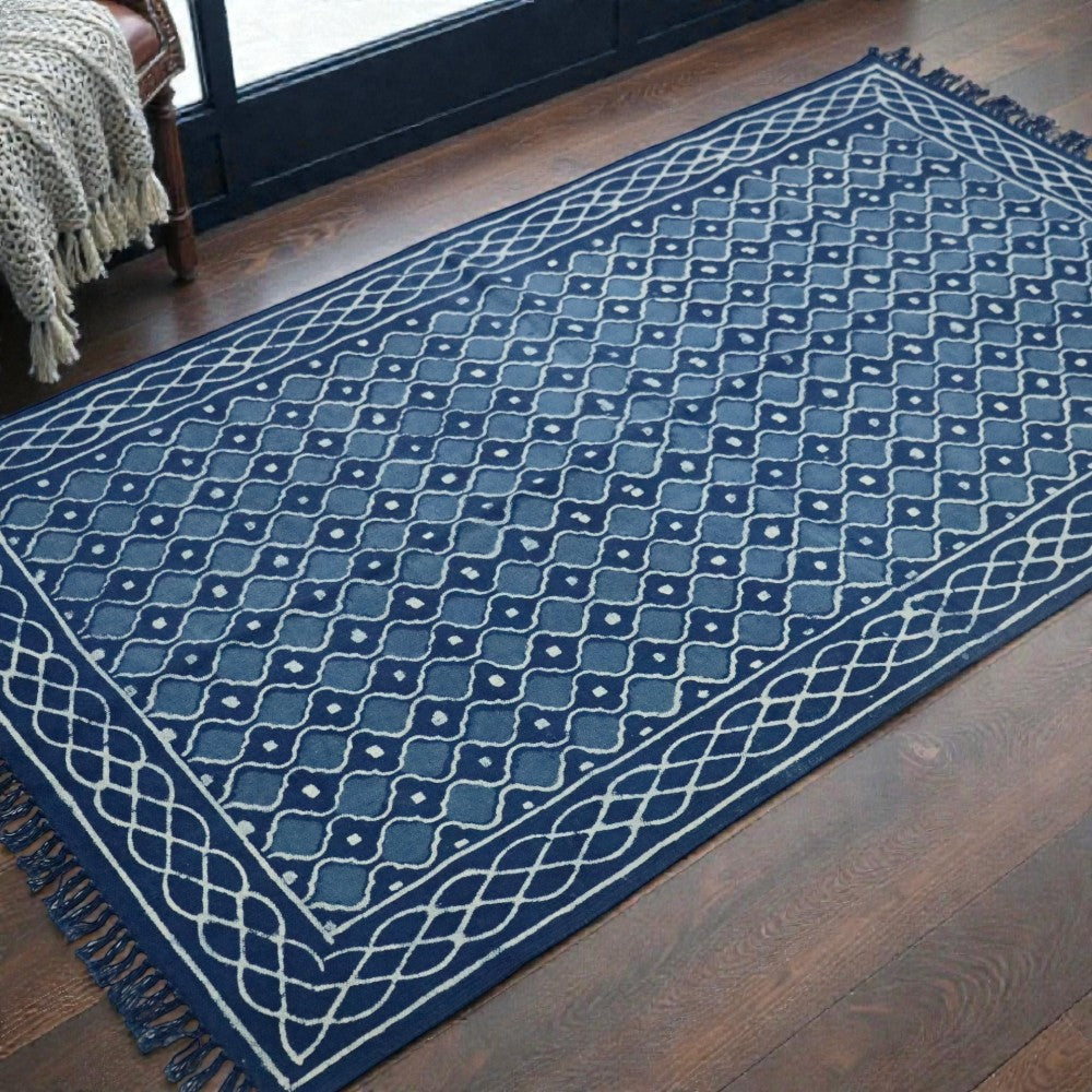 Lina Dabu Indigo Printed Cotton Dhurrie