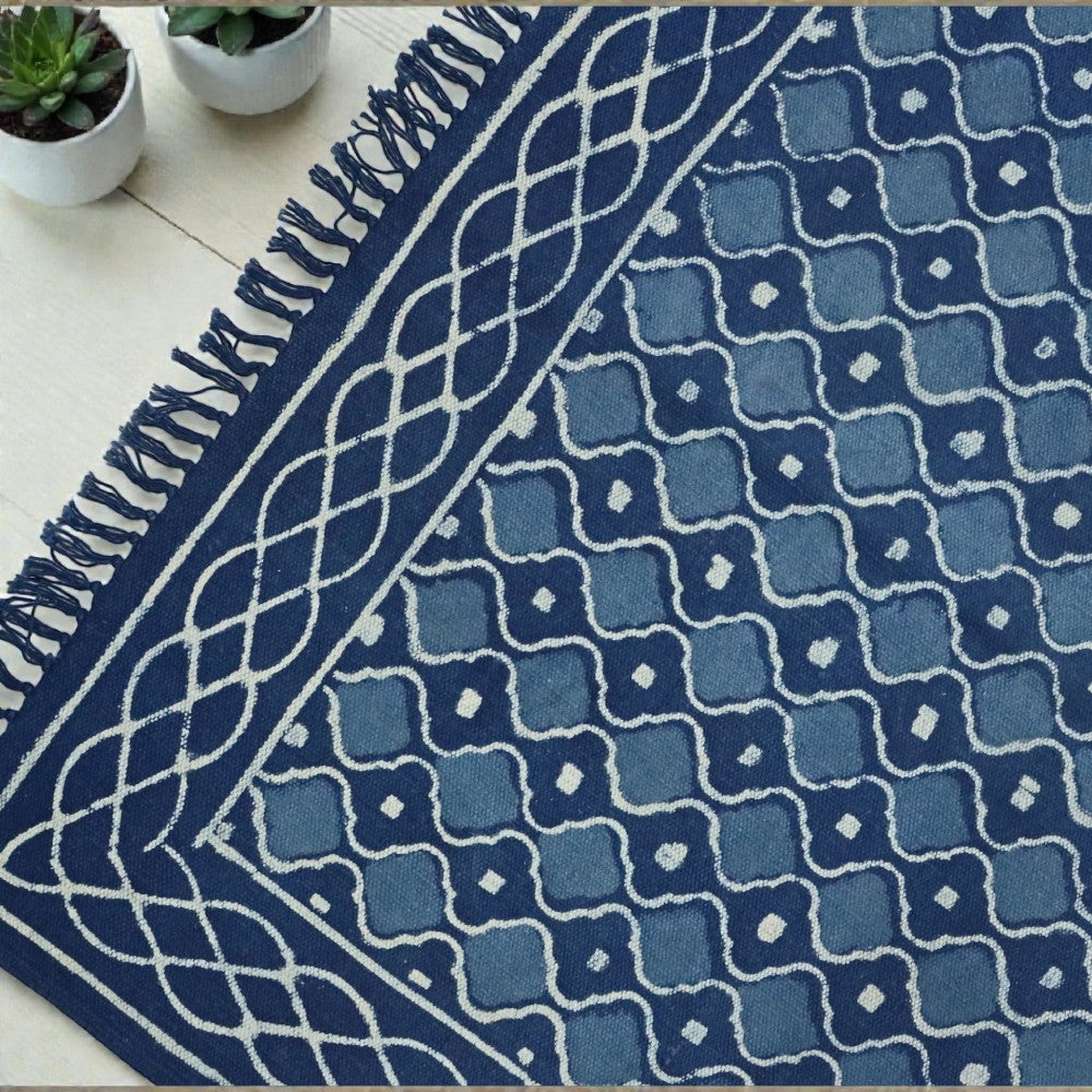 Lina Dabu Indigo Printed Cotton Dhurrie