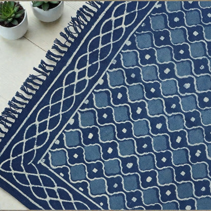 Lina Dabu Indigo Printed Cotton Dhurrie