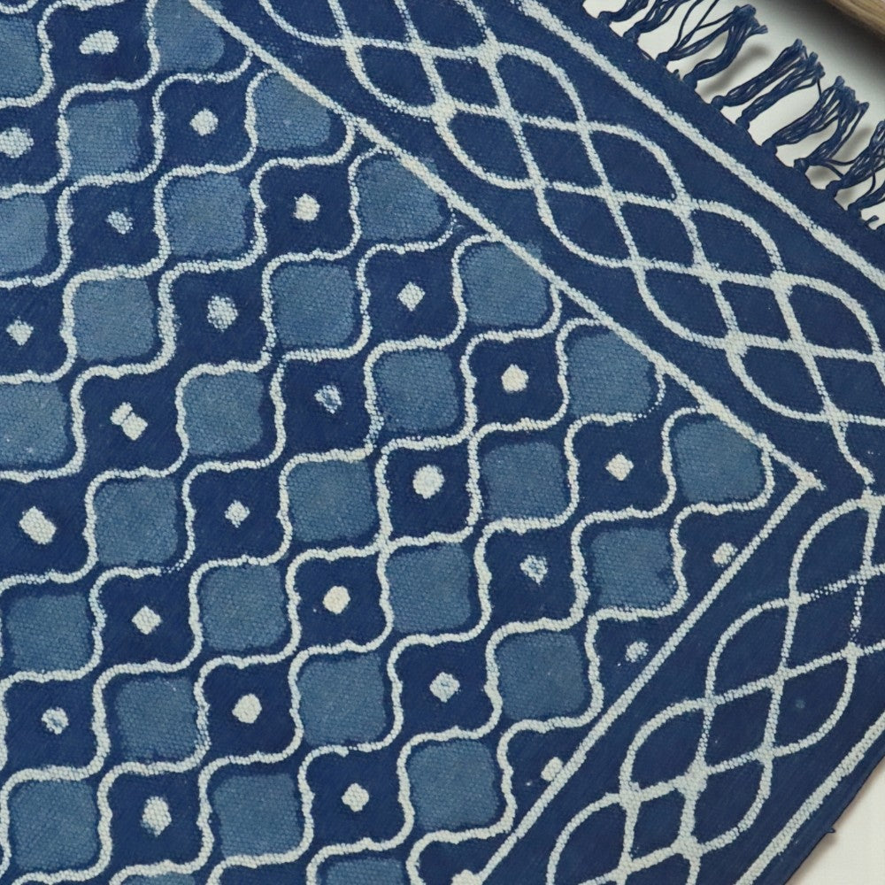 Lina Dabu Indigo Printed Cotton Dhurrie