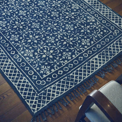 Anya Dabu Indigo Printed Cotton Dhurrie