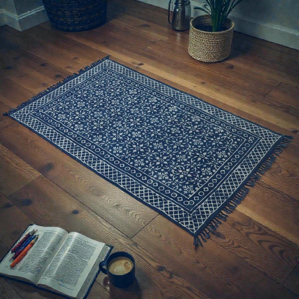 Anya Dabu Indigo Printed Cotton Dhurrie