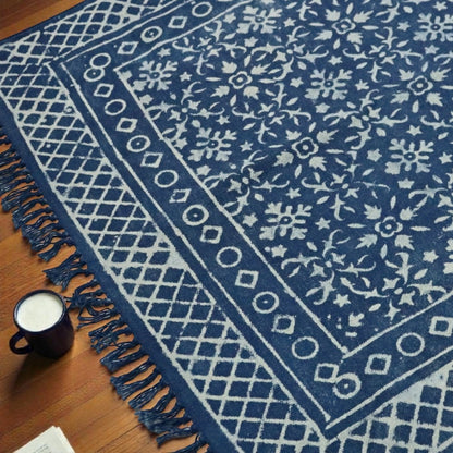 Anya Dabu Indigo Printed Cotton Dhurrie