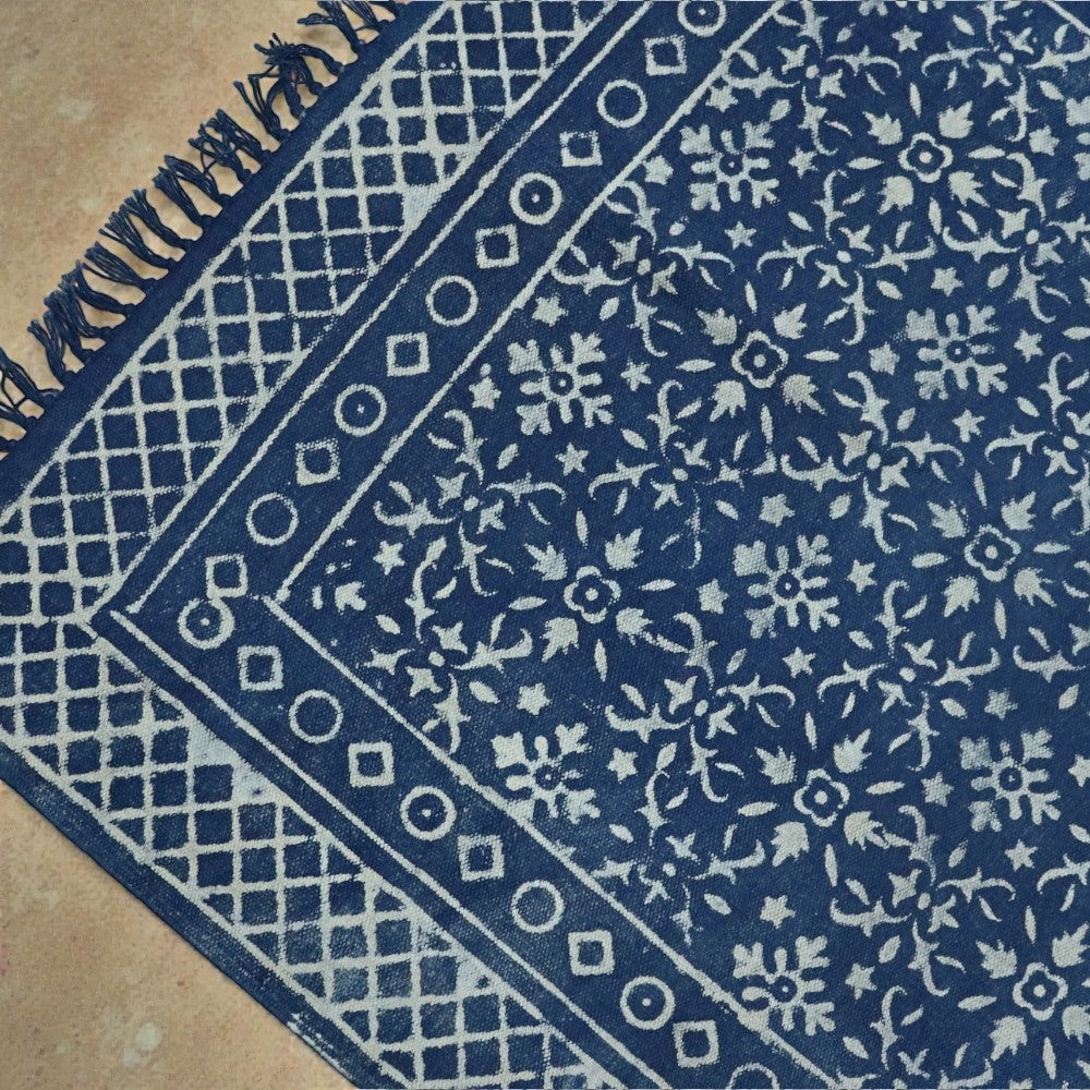 Anya Dabu Indigo Printed Cotton Dhurrie