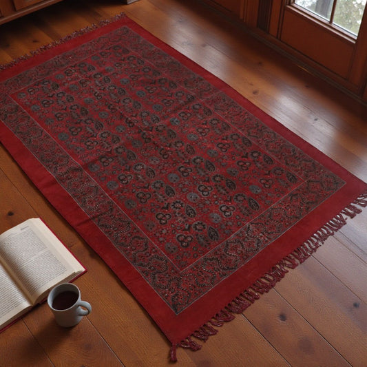 Surya Red Ajrakh Cotton Woven Block Printed Dhurrie