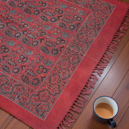 Surya Red Ajrakh Cotton Woven Block Printed Dhurrie