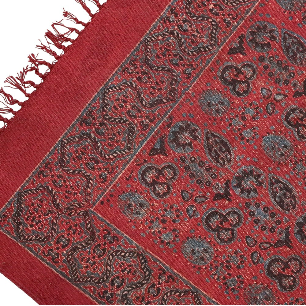 Surya Red Ajrakh Cotton Woven Block Printed Dhurrie