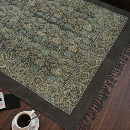 Floral Green Ajrakh Block Printed Cotton Dhurrie