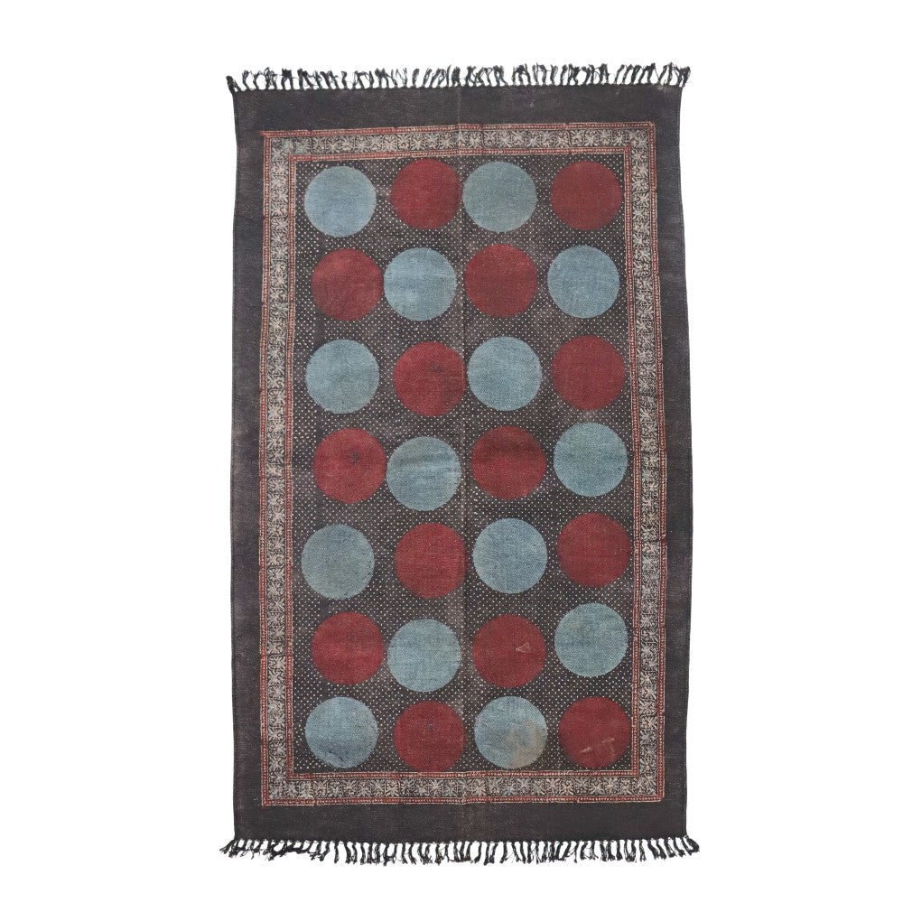 Polka Dot Red Ajrakh Block Printed Cotton Dhurrie