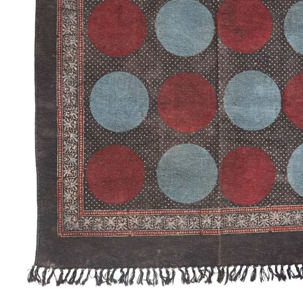 Polka Dot Red Ajrakh Block Printed Cotton Dhurrie