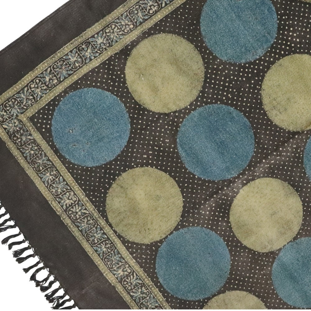 Polka Dot Ajrakh Cotton Woven Block Printed Dhurrie