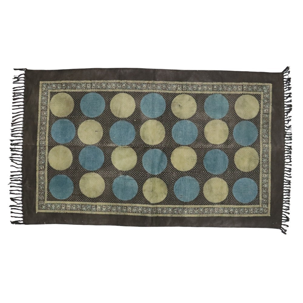Polka Dot Ajrakh Cotton Woven Block Printed Dhurrie