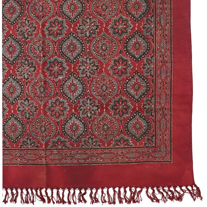 Red Ajrakh Cotton Woven Block Printed Dhurrie