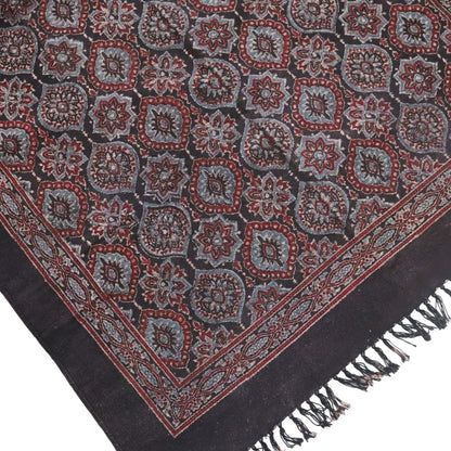 Black Ajrakh Block Printed Cotton Dhurrie