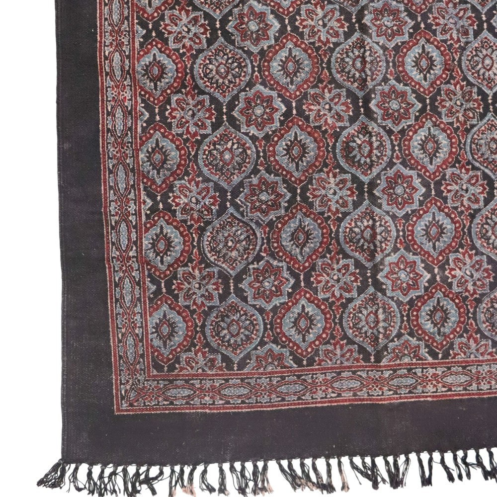Black Ajrakh Block Printed Cotton Dhurrie