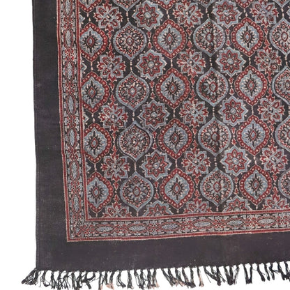 Black Ajrakh Block Printed Cotton Dhurrie