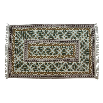 Block Printed Ocra Green Cotton Dhurrie