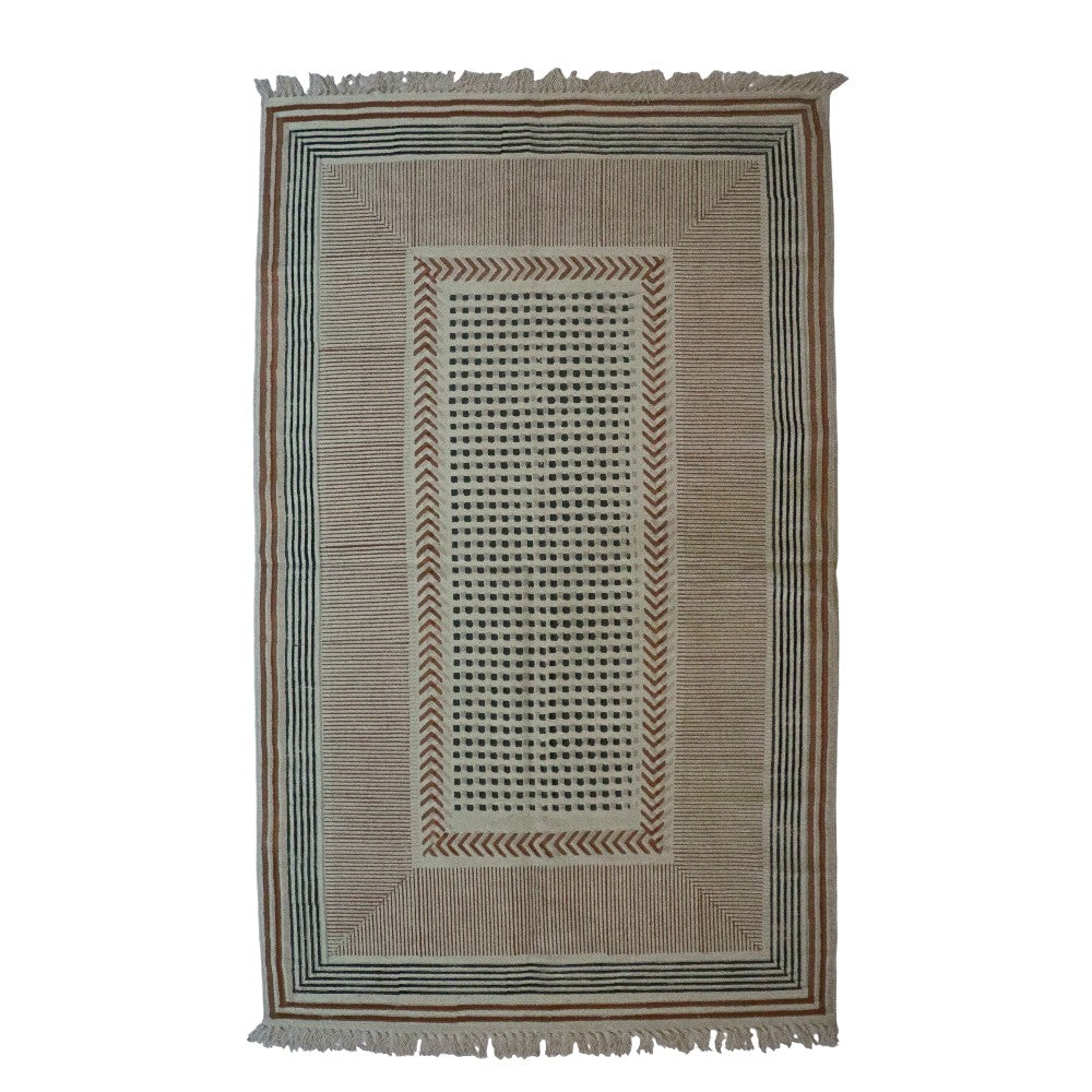 Block Printed Light Orenge Cotton Dhurrie