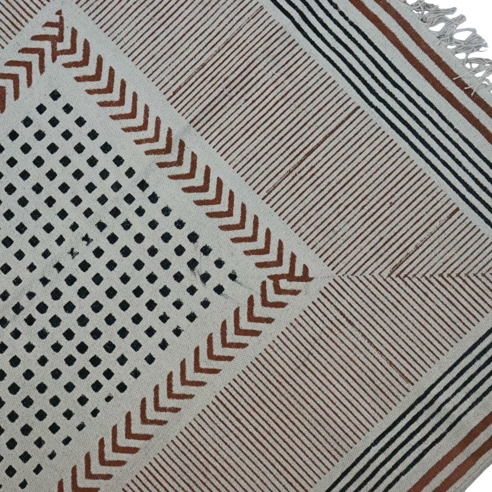 Block Printed Light Orenge Cotton Dhurrie