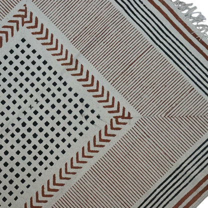 Block Printed Light Orenge Cotton Dhurrie