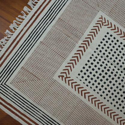 Block Printed Light Orenge Cotton Dhurrie