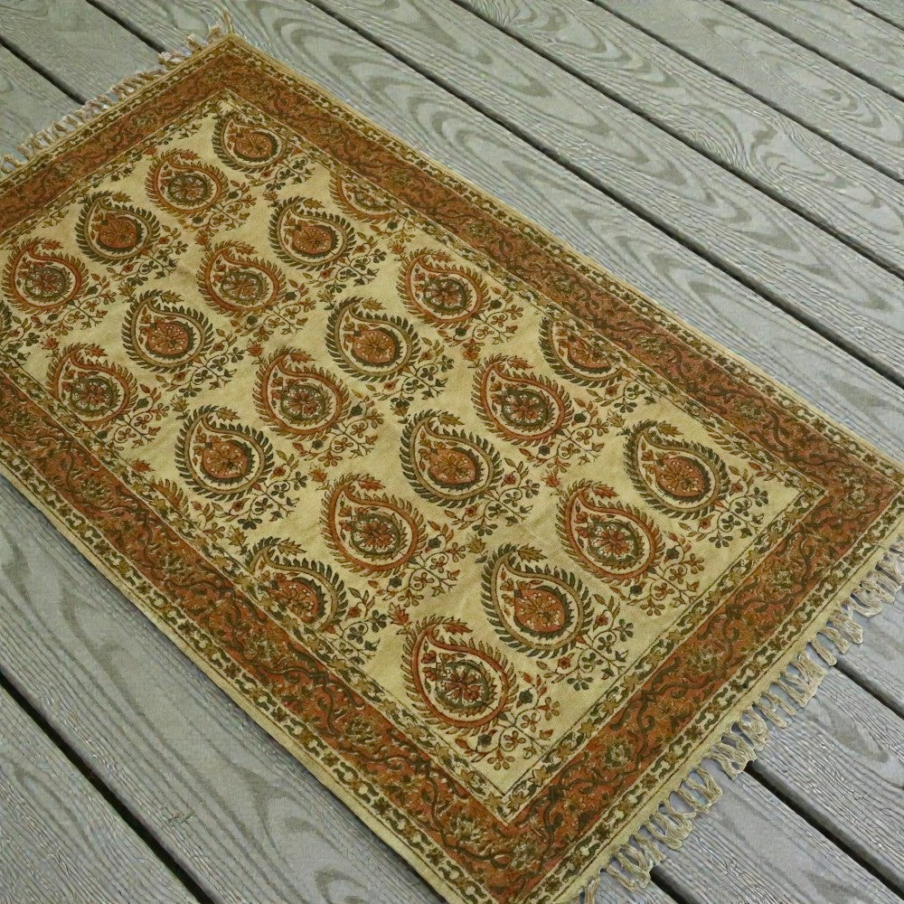 Rust Paisley kalamkari Handblock Printed Cotton Dhurrie