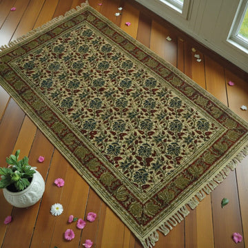 Teethe Red Cotton Kalamkari Block Printed Dhurrie