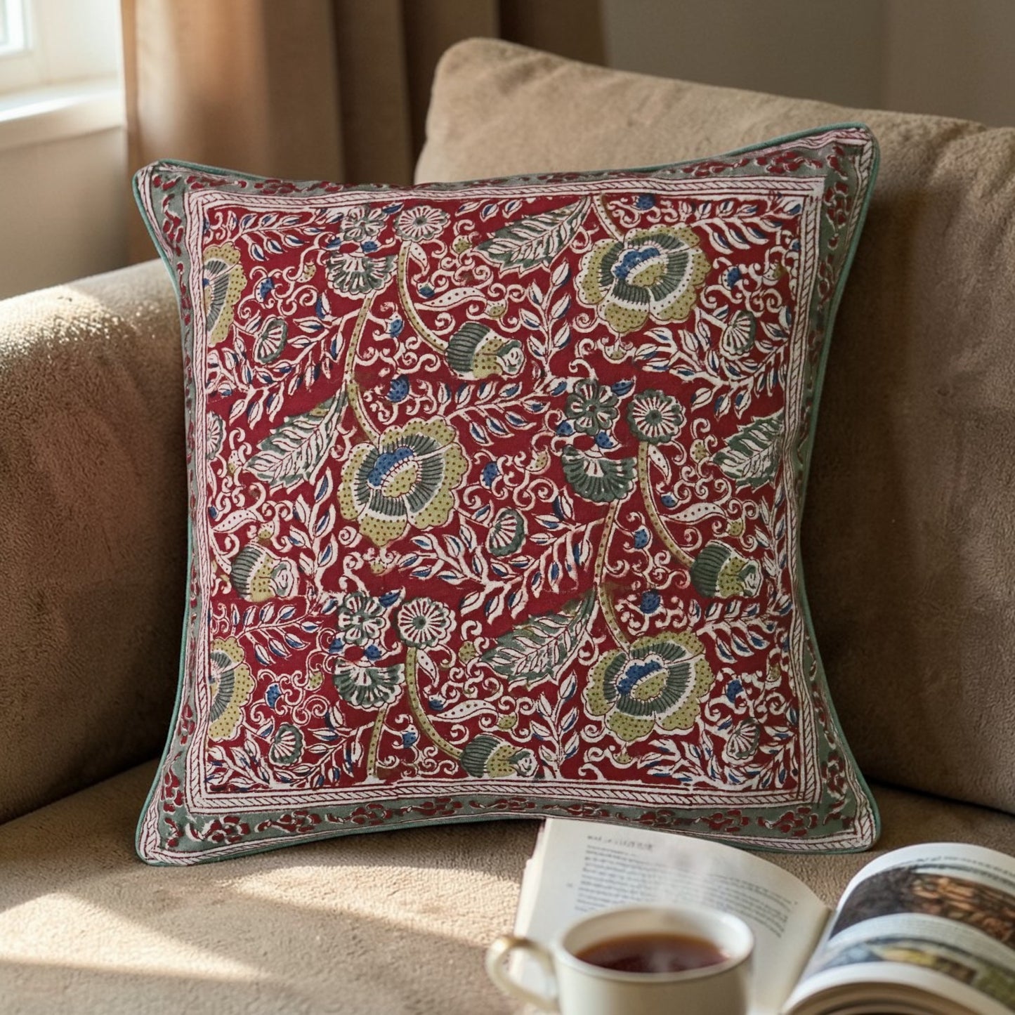 Red Ocra Kalamkari Cushion covers