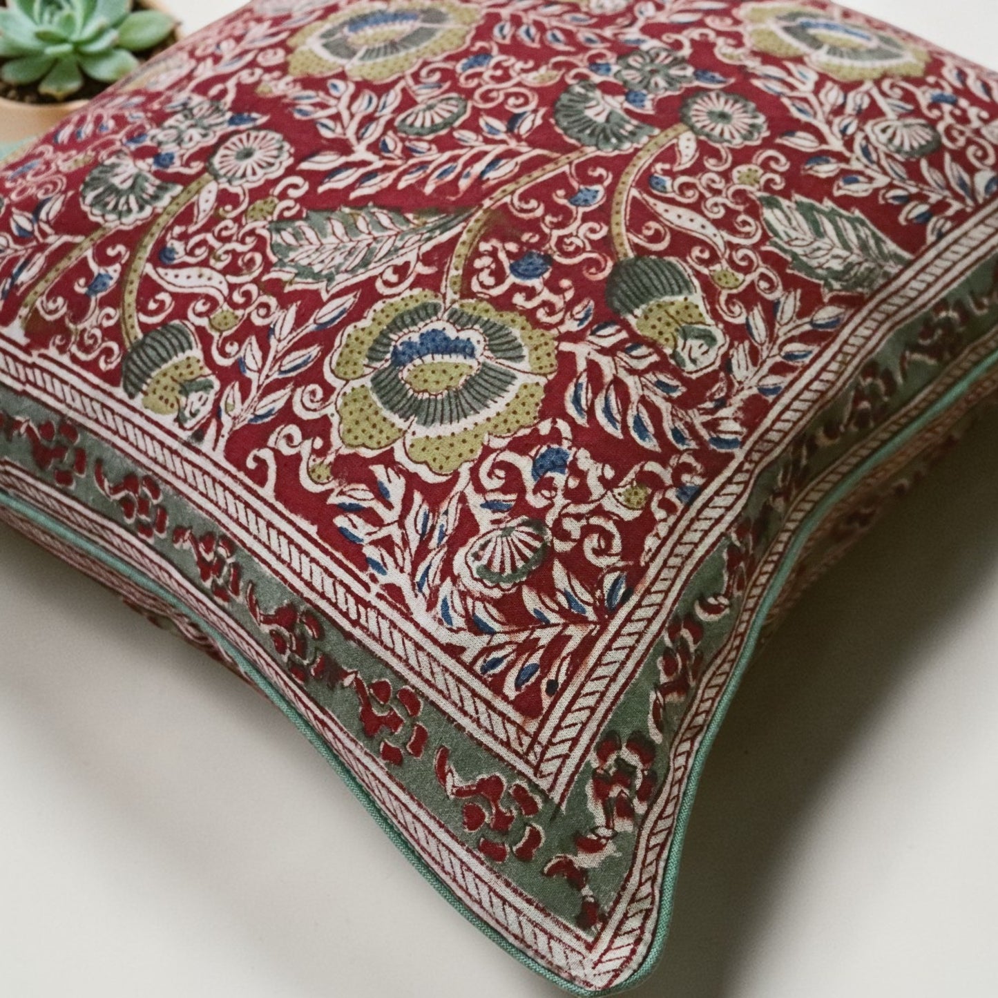 Red Ocra Kalamkari Cushion covers