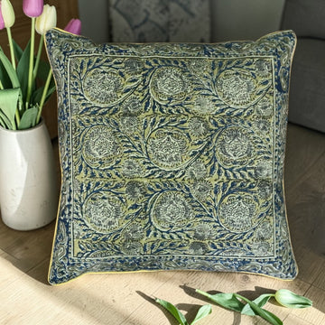 Ocra Blue kalamkari Cushion Cover