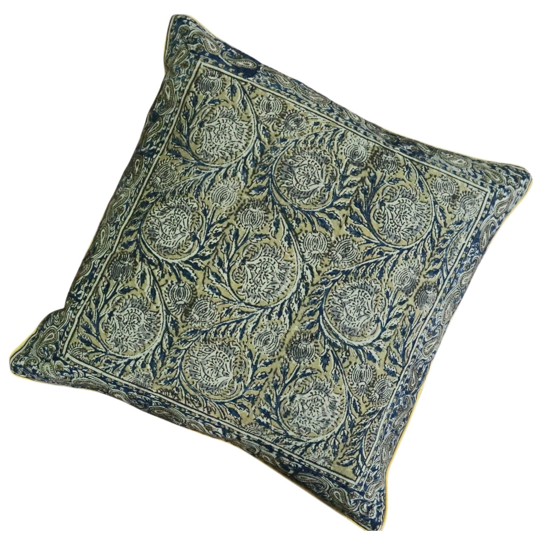 Ocra Blue kalamkari Cushion Cover