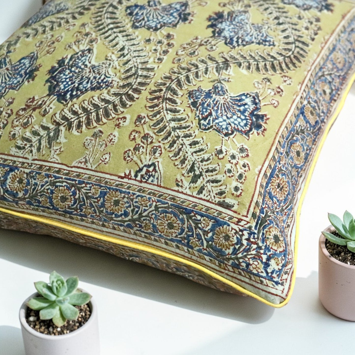 Ocra Grey kalamkari cushion covers