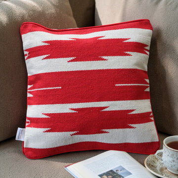 Red Star Dhurrie Cushion Cover 16x16 Inches