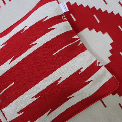 Red Star Dhurrie Cushion Cover 16x16 Inches