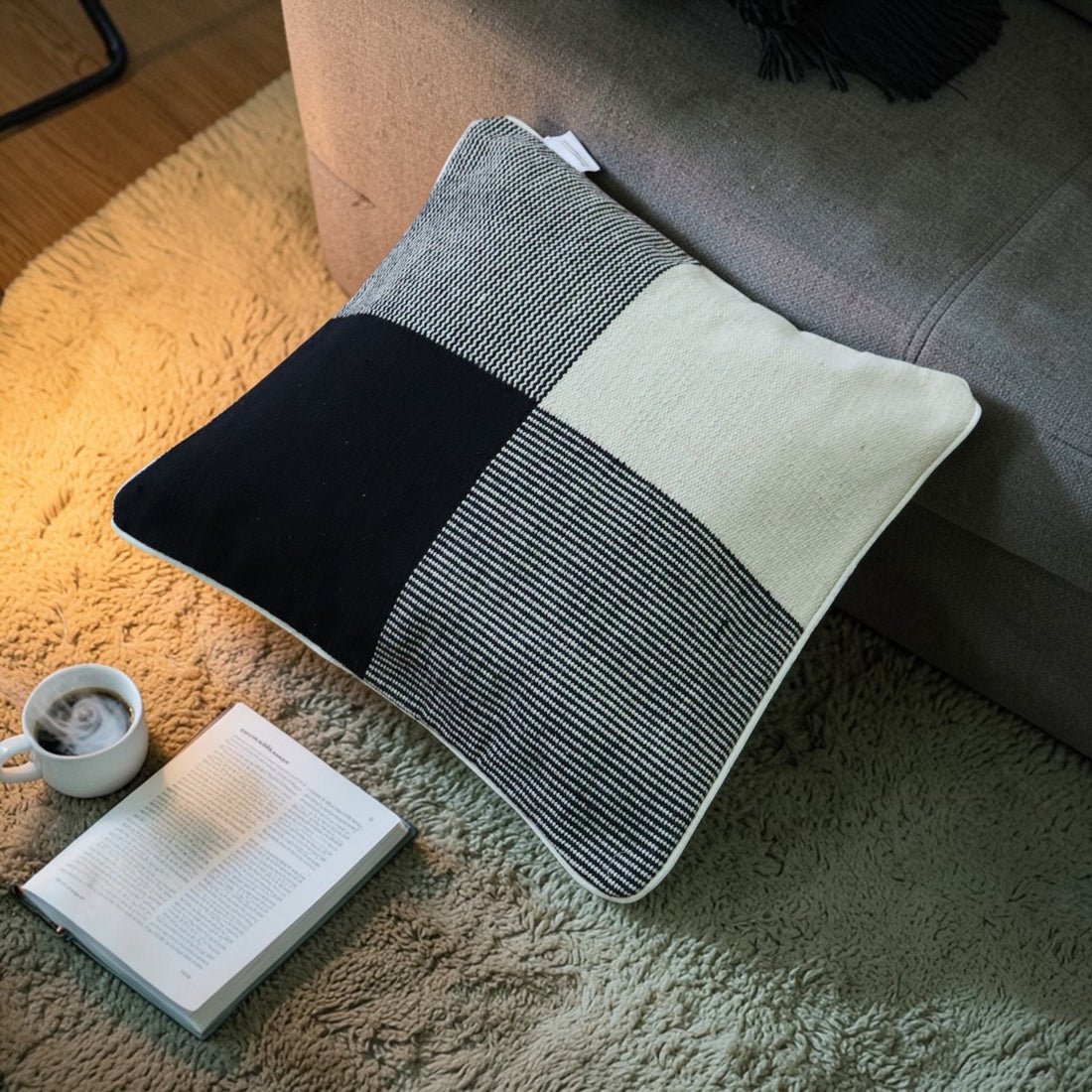 Tani Black & White Dhurrie Cushion Cover