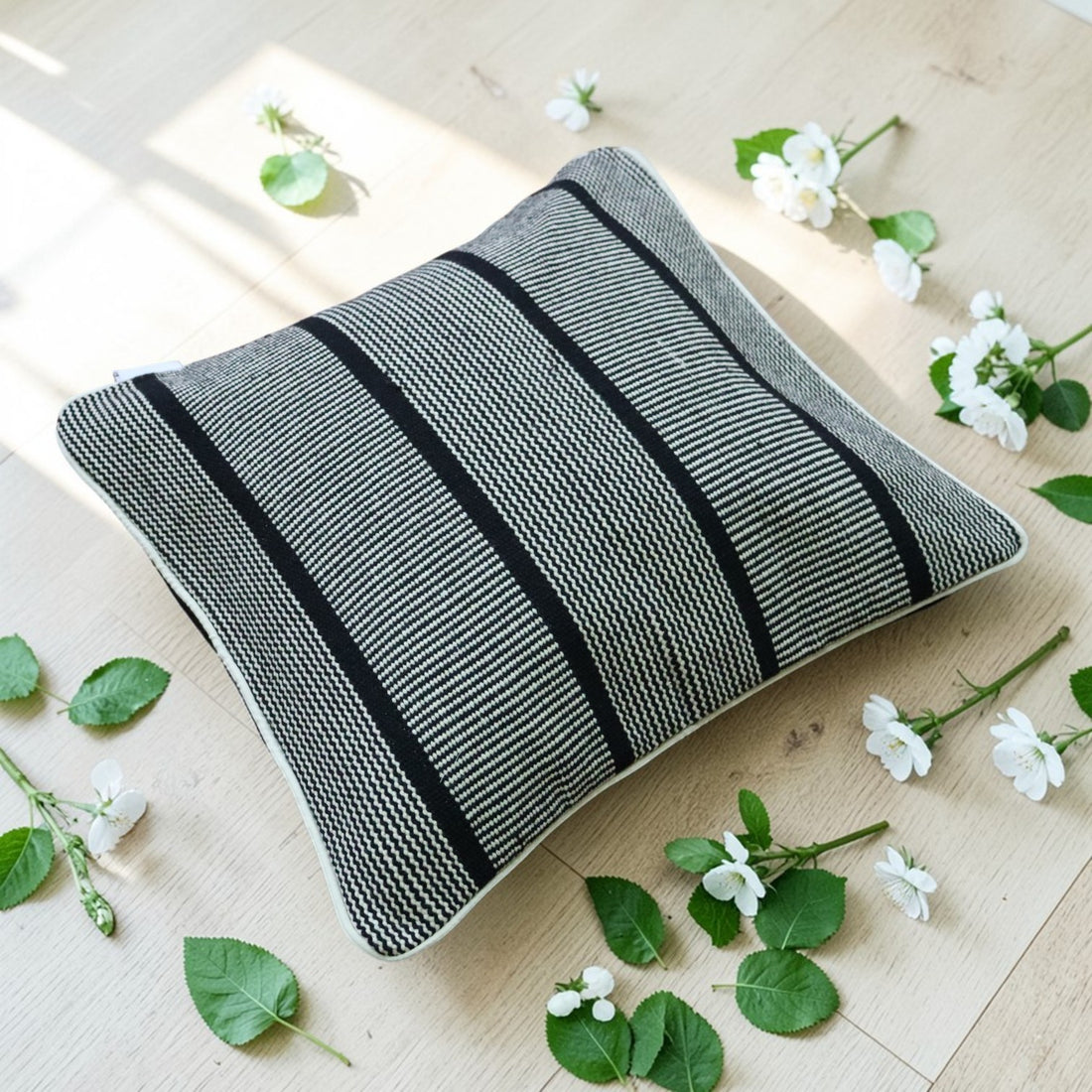 Eco Black & White Dhurrie Cushion Covers