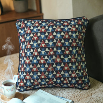 Rina Ajrakh Block printed Dhurrie Cushion Cover