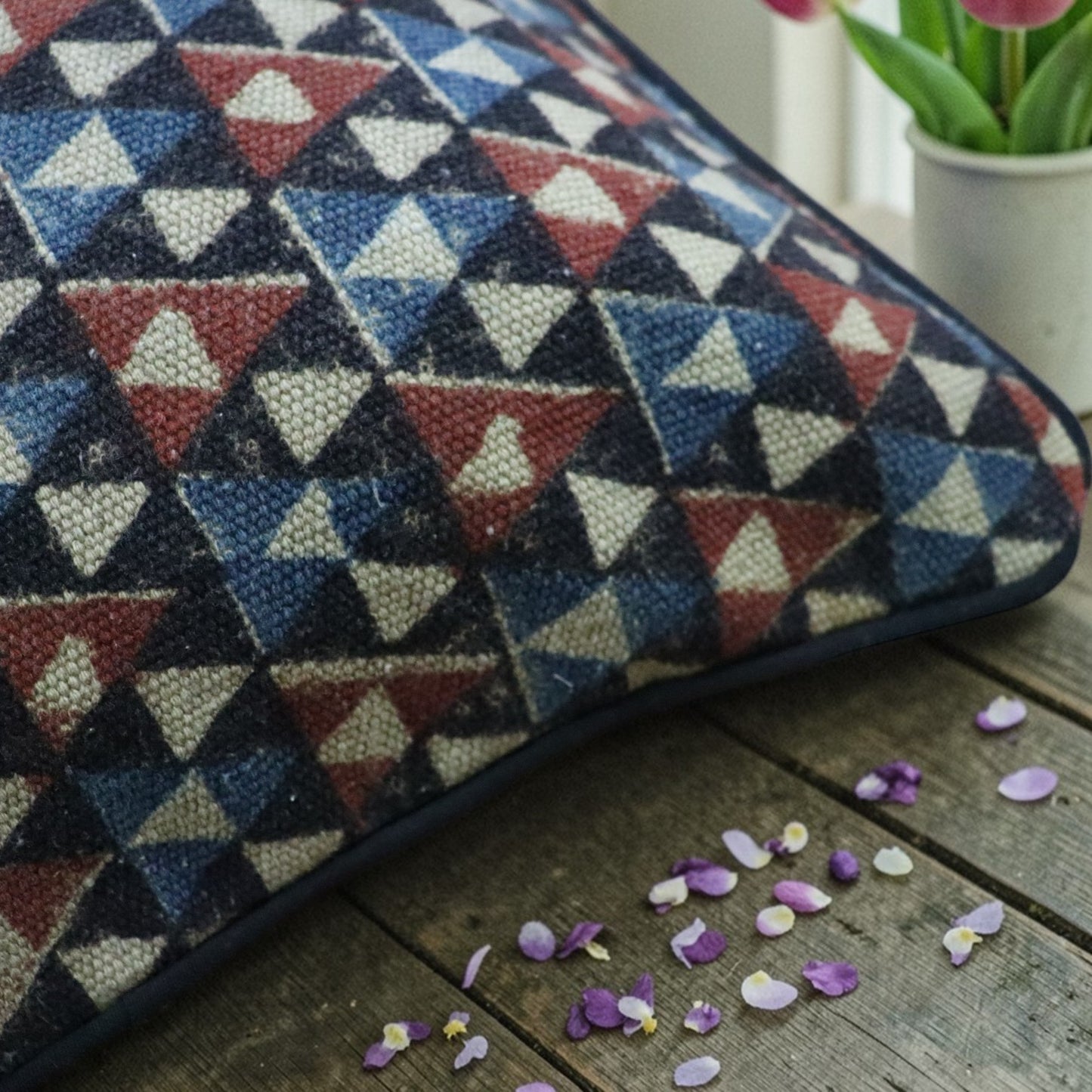 Rina Ajrakh Block printed Dhurrie Cushion Cover